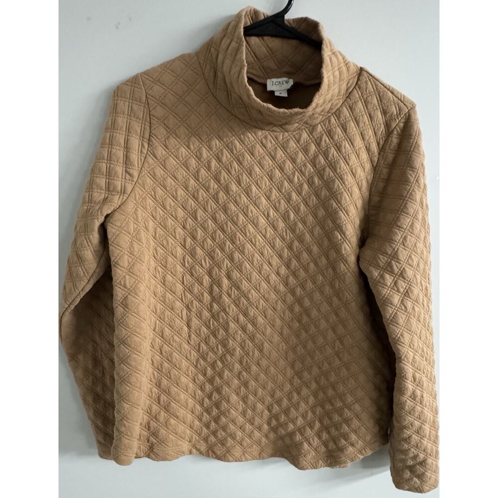 J Crew Quilted Mockneck Pullover Top Women’s Camel Size Small